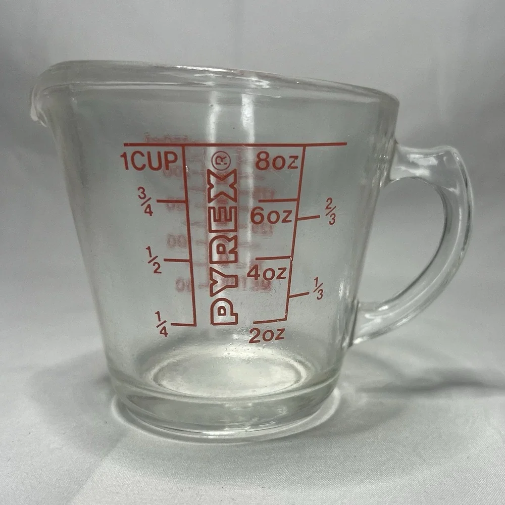 Vintage Pyrex 1 Cup‎ 8oz Glass Measuring Cup Red Lettering 250mL Metric USA 508